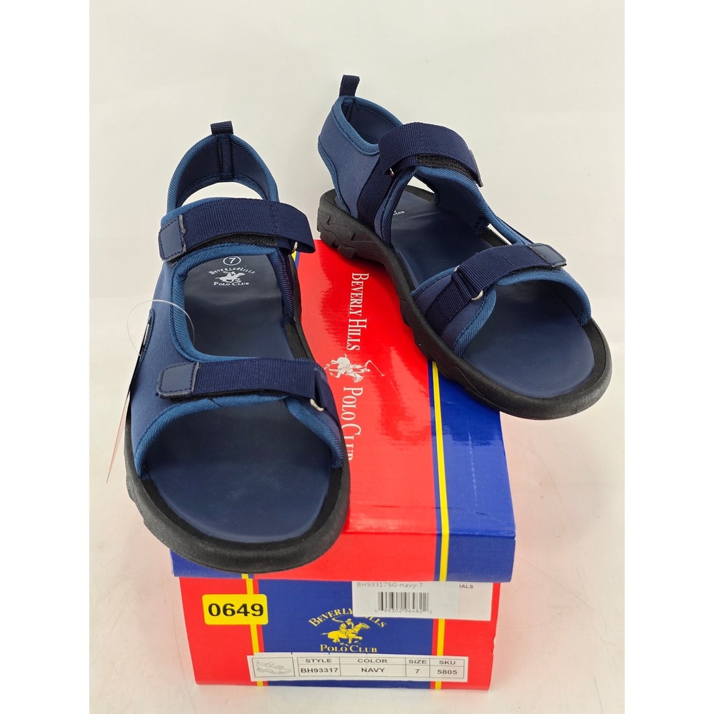 Beverly Hills Polo Club Sport Sandals Mens 7 Navy BH93317 Hook Loop - New
